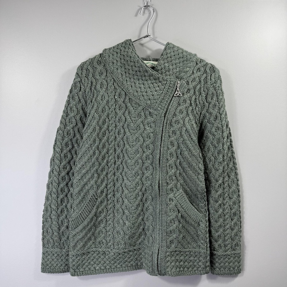 Aran Crafts Women's Green Cable Knit Zip Sweater